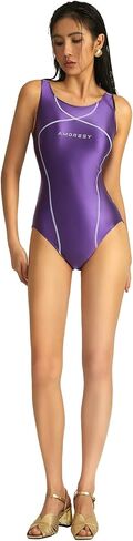 Gaea Series high Brightness Fabric Purple one-Piece ins Triangle Style Sunscreen spa Resort Competitive Swimsuit(052) in Kuwait