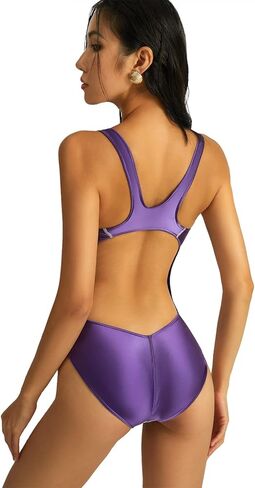Gaea Series high Brightness Fabric Purple one-Piece ins Triangle Style Sunscreen spa Resort Competitive Swimsuit(052) in Kuwait