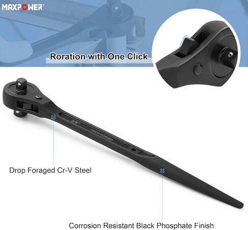 MAXPOWER 2PCS Low Profile Ratchet Scaffold Wrench Set, 7/8 Inch x 3/4 Inch Dual Socket Spud Ratchet, 17 mm x 19 mm Metric Spud Ratchet Scaffold Wrench in Kuwait