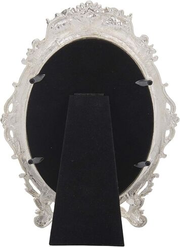 Decorative Tabletop Dressing Mirror Unique Metal Countertop Vanity Makeup Mirror Rose Embossed Antique Oval Mirror with Stand for Home, Bedroom, Dressers, Living Room, Bathroom White in Saudi Arabia