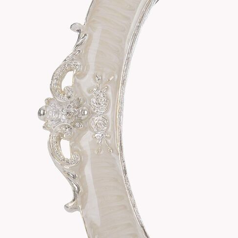 Decorative Tabletop Dressing Mirror Unique Metal Countertop Vanity Makeup Mirror Rose Embossed Antique Oval Mirror with Stand for Home, Bedroom, Dressers, Living Room, Bathroom White in Saudi Arabia