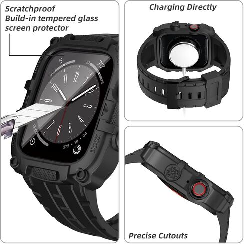 Compatible for Apple Watch Band 45mm 44mm with Case Built-in Screen Protector,Men Rugged Case with Sport Military Protective Strap for iWatch Series 9/8/7/6/SE/5/4 in Saudi Arabia