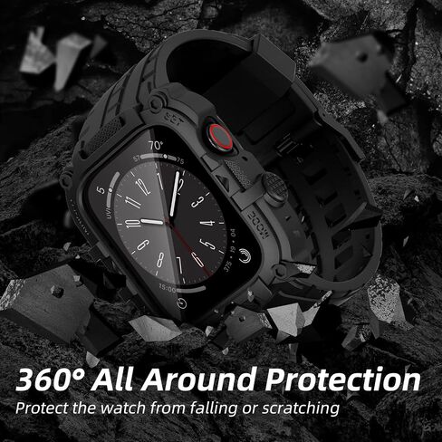Compatible for Apple Watch Band 45mm 44mm with Case Built-in Screen Protector,Men Rugged Case with Sport Military Protective Strap for iWatch Series 9/8/7/6/SE/5/4 in Saudi Arabia