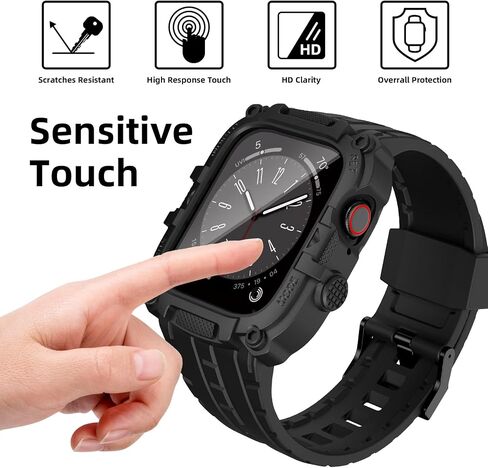 Compatible for Apple Watch Band 45mm 44mm with Case Built-in Screen Protector,Men Rugged Case with Sport Military Protective Strap for iWatch Series 9/8/7/6/SE/5/4 in Saudi Arabia