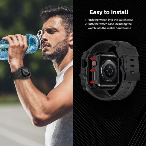 Compatible for Apple Watch Band 45mm 44mm with Case Built-in Screen Protector,Men Rugged Case with Sport Military Protective Strap for iWatch Series 9/8/7/6/SE/5/4 in Saudi Arabia