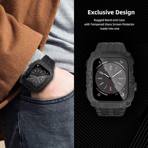 Compatible for Apple Watch Band 45mm 44mm with Case Built-in Screen Protector,Men Rugged Case with Sport Military Protective Strap for iWatch Series 9/8/7/6/SE/5/4 in Saudi Arabia