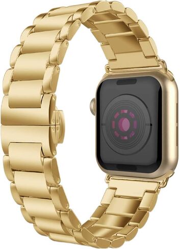 متوافق مع سوار iWatch مقاس 30 مم/40 مم/42 مم/44 مم، حزام معصم معدني من الفولاذ المقاوم للصدأ مع مشبك قابل للطي على شكل فراشة بديل لسلسلة iWatch 6/5/4/SE/3/2 in Kuwait