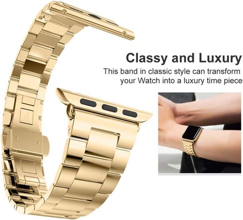 متوافق مع سوار iWatch مقاس 30 مم/40 مم/42 مم/44 مم، حزام معصم معدني من الفولاذ المقاوم للصدأ مع مشبك قابل للطي على شكل فراشة بديل لسلسلة iWatch 6/5/4/SE/3/2 in Kuwait