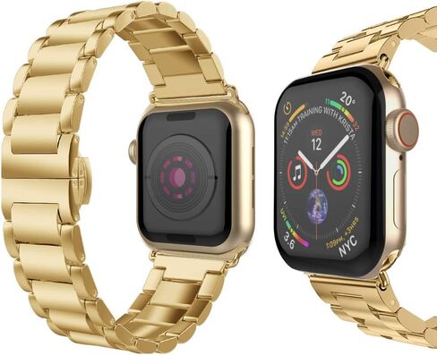 متوافق مع سوار iWatch مقاس 30 مم/40 مم/42 مم/44 مم، حزام معصم معدني من الفولاذ المقاوم للصدأ مع مشبك قابل للطي على شكل فراشة بديل لسلسلة iWatch 6/5/4/SE/3/2 in Kuwait