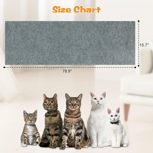 حصيرة خدش ذاتية اللصق قابلة للتشذيب من rypet مقاس 78.8 × 15.7 بوصة، وسادة خدش ذاتية اللصق للقطط، بديلة لسجادة القطط لرفوف شجرة القطط، خدش القطط لأرفف القطط، وخطوات الأريكة، وواقي الأثاث بنفسك in Kuwait