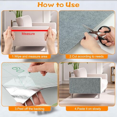 حصيرة خدش ذاتية اللصق قابلة للتشذيب من rypet مقاس 78.8 × 15.7 بوصة، وسادة خدش ذاتية اللصق للقطط، بديلة لسجادة القطط لرفوف شجرة القطط، خدش القطط لأرفف القطط، وخطوات الأريكة، وواقي الأثاث بنفسك in Kuwait