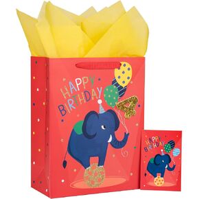 LoveInside 1st Birthday First Feephant Bag مع ورق منسجة ، وعلامة هدية وبطاقة تحية للحفلة ، والاستحمام الطفل ، وأكثر من 10 "× 5" × 13 "، 1 أجهزة كمبيوتر ، 1 سنة in Kuwait