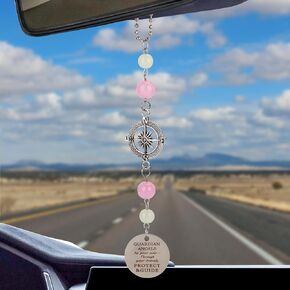 ملاك سيارة سحر ، الملاك الملاك الخلفي المرآة الملحقات المعلقة ، والسيارة الآية للكتاب المقدس ، ديكورات داخلية للسيارة ، والزخارف المصنوعة يدويًا وردية وردية اللون ، هدايا للنساء (الفضة) in Kuwait