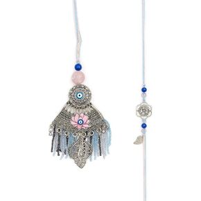 Aijani Bhaiya Bhabhi Rakhi with Evil Eye & Lotus Design | Antique Silver Plated Rakhi Set with Beads, Tassels & Leaf Charm | Raksha Bandhan Gift for Brother & Sister-in-Law in Saudi Arabia