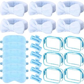 Hoteam 24 PCS Pink Party Favors Sleep Over Party Favors 6 SPA Beadband 6 Plush Sleep Eye Mask 6 Clips Hair Claw Clips 6 Clear Cosmetic Facs for Slumber Party Spa in Kuwait
