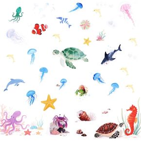 6pcs Ocean Creature Marine Bathtub Stickers, 5.9x7.8 Inch Colorful Waterproof Large Non-Slip Coral Octopus Starfish Whale Turtle Adhesive Decals Threads for Kids Sea Bath Tub Shower Floor in Kuwait