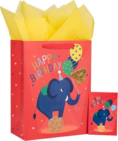 LoveInside 1st Birthday First Feephant Bag مع ورق منسجة ، وعلامة هدية وبطاقة تحية للحفلة ، والاستحمام الطفل ، وأكثر من 10 "× 5" × 13 "، 1 أجهزة كمبيوتر ، 1 سنة in Kuwait
