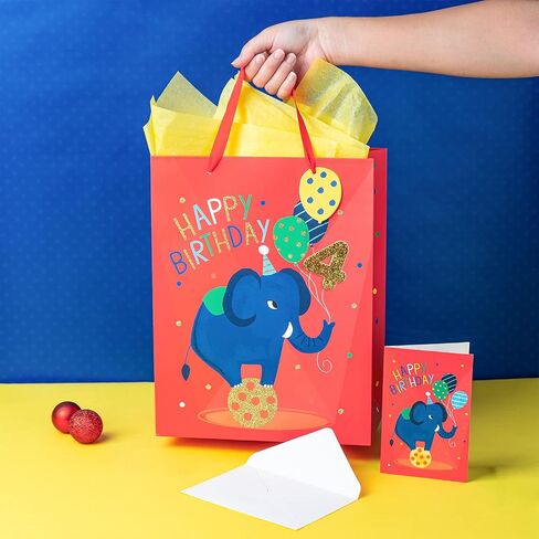 LoveInside 1st Birthday First Feephant Bag مع ورق منسجة ، وعلامة هدية وبطاقة تحية للحفلة ، والاستحمام الطفل ، وأكثر من 10 "× 5" × 13 "، 1 أجهزة كمبيوتر ، 1 سنة in Kuwait