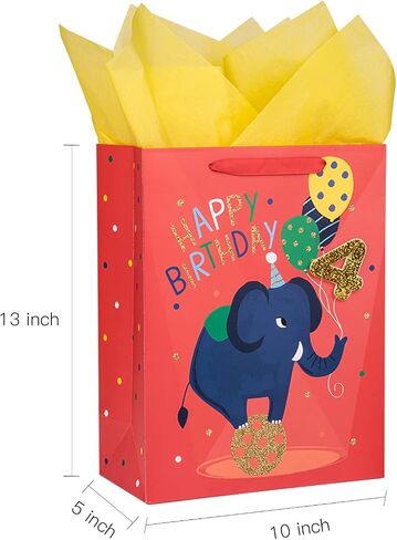 LoveInside 1st Birthday First Feephant Bag مع ورق منسجة ، وعلامة هدية وبطاقة تحية للحفلة ، والاستحمام الطفل ، وأكثر من 10 "× 5" × 13 "، 1 أجهزة كمبيوتر ، 1 سنة in Kuwait