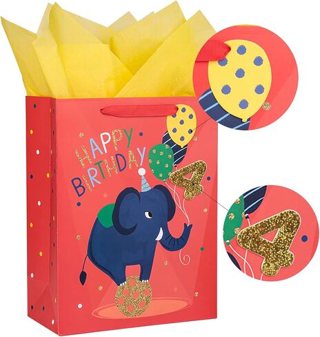 LoveInside 1st Birthday First Feephant Bag مع ورق منسجة ، وعلامة هدية وبطاقة تحية للحفلة ، والاستحمام الطفل ، وأكثر من 10 "× 5" × 13 "، 1 أجهزة كمبيوتر ، 1 سنة in Kuwait