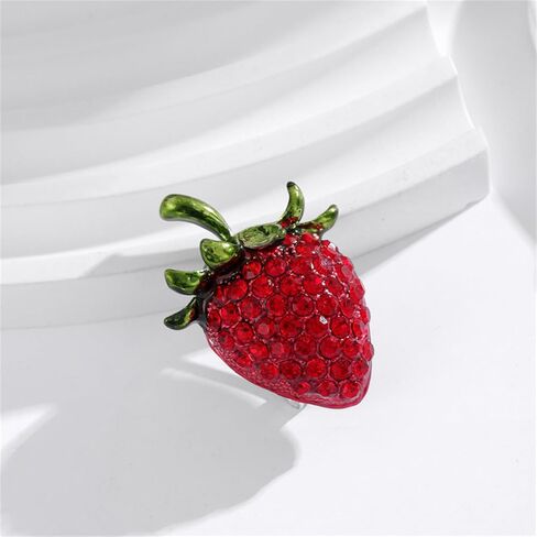 Dreuyet Strawberry Brooch Pin for Women Rhinestones Red Strawberry Brooch Cute Enamel Fruit Laple Pins Dainty Elegant Christmas Wedding Birthday Holiday Decor Jewelry in Saudi Arabia