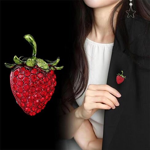 Dreuyet Strawberry Brooch Pin for Women Rhinestones Red Strawberry Brooch Cute Enamel Fruit Laple Pins Dainty Elegant Christmas Wedding Birthday Holiday Decor Jewelry in Saudi Arabia