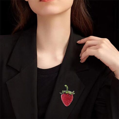 Dreuyet Strawberry Brooch Pin for Women Rhinestones Red Strawberry Brooch Cute Enamel Fruit Laple Pins Dainty Elegant Christmas Wedding Birthday Holiday Decor Jewelry in Saudi Arabia