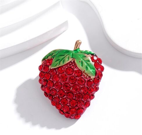 Dreuyet Strawberry Brooch Pin for Women Rhinestones Red Strawberry Brooch Cute Enamel Fruit Laple Pins Dainty Elegant Christmas Wedding Birthday Holiday Decor Jewelry in Saudi Arabia