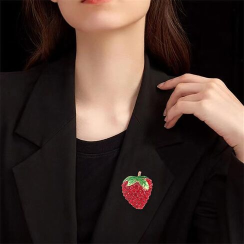 Dreuyet Strawberry Brooch Pin for Women Rhinestones Red Strawberry Brooch Cute Enamel Fruit Laple Pins Dainty Elegant Christmas Wedding Birthday Holiday Decor Jewelry in Saudi Arabia