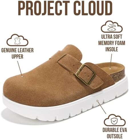 Project Cloud 100% Genuine Leather Platform Clogs for Women (BentonChunky) | Memory Foam Insole Arch Support; Non-Slip Platform Womens Clogs; Lightweight and Water-Resistant Durable Mules for Women in Saudi Arabia