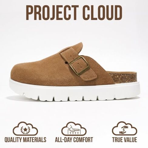 Project Cloud 100% Genuine Leather Platform Clogs for Women (BentonChunky) | Memory Foam Insole Arch Support; Non-Slip Platform Womens Clogs; Lightweight and Water-Resistant Durable Mules for Women in Saudi Arabia