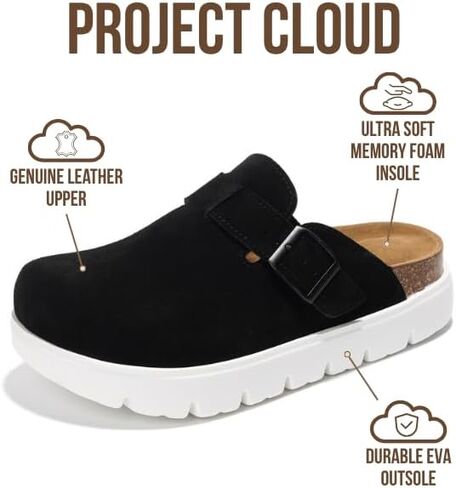 Project Cloud Genuine Leather Clogs for Women - Memory Foam Arch Support Women Footwear Womens Casual Shoes, Non-Slip Platform Clogs Mules for Women 2024 - Women Shoes (Benton Chunky) in Kuwait