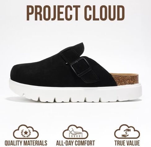 Project Cloud Genuine Leather Clogs for Women - Memory Foam Arch Support Women Footwear Womens Casual Shoes, Non-Slip Platform Clogs Mules for Women 2024 - Women Shoes (Benton Chunky) in Kuwait