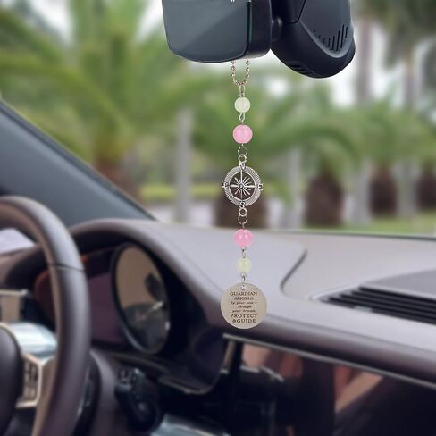 ملاك سيارة سحر ، الملاك الملاك الخلفي المرآة الملحقات المعلقة ، والسيارة الآية للكتاب المقدس ، ديكورات داخلية للسيارة ، والزخارف المصنوعة يدويًا وردية وردية اللون ، هدايا للنساء (الفضة) in Kuwait