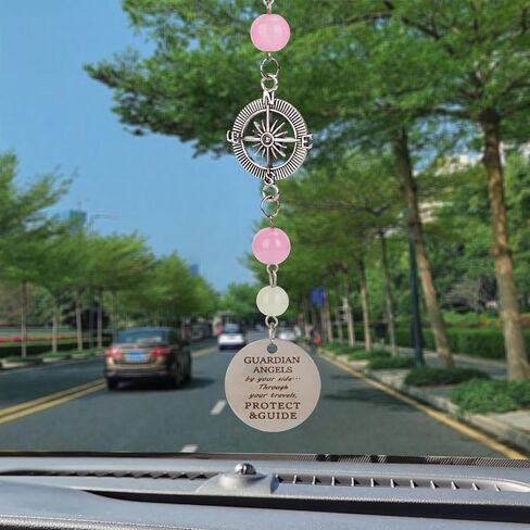 ملاك سيارة سحر ، الملاك الملاك الخلفي المرآة الملحقات المعلقة ، والسيارة الآية للكتاب المقدس ، ديكورات داخلية للسيارة ، والزخارف المصنوعة يدويًا وردية وردية اللون ، هدايا للنساء (الفضة) in Kuwait