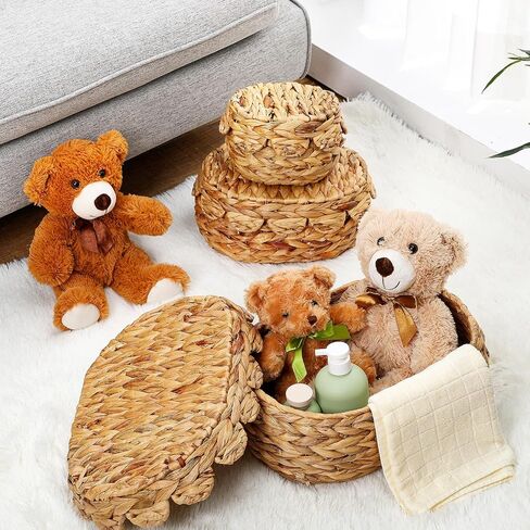 3 Set Scalloped Wicker Baskets with Lids Hand Rattan Baskets 9. 8/13/14. 2 Inch Water Hyacinth Boxes Woven Nesting for Storage Organizing Home Decorations in Saudi Arabia