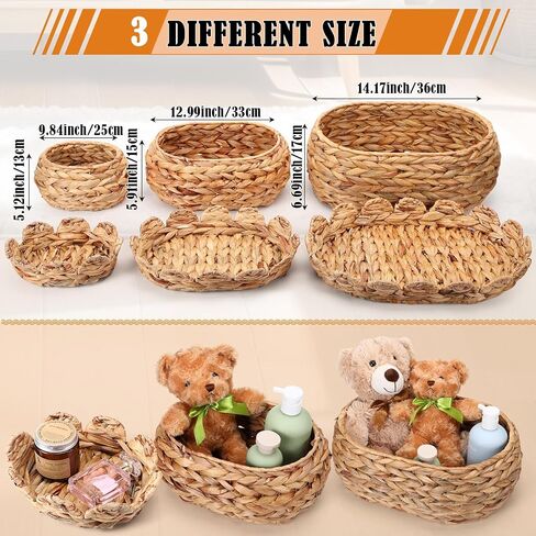 3 Set Scalloped Wicker Baskets with Lids Hand Rattan Baskets 9. 8/13/14. 2 Inch Water Hyacinth Boxes Woven Nesting for Storage Organizing Home Decorations in Saudi Arabia