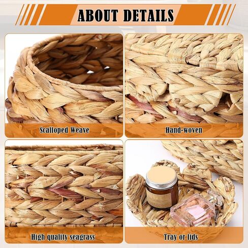 3 Set Scalloped Wicker Baskets with Lids Hand Rattan Baskets 9. 8/13/14. 2 Inch Water Hyacinth Boxes Woven Nesting for Storage Organizing Home Decorations in Saudi Arabia