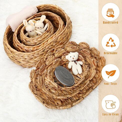 3 Set Scalloped Wicker Baskets with Lids Hand Rattan Baskets 9. 8/13/14. 2 Inch Water Hyacinth Boxes Woven Nesting for Storage Organizing Home Decorations in Saudi Arabia