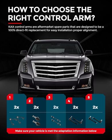 KAX Front Upper Control Arm and Ball Joints Suspension Kit K620719 K6477 K80631 ES2004 Compatible with 1999-2000 Escalade (4WD Only; 45.79mm Diameter; Stamped Steel Lower Control Arms)-15pcs in Saudi Arabia
