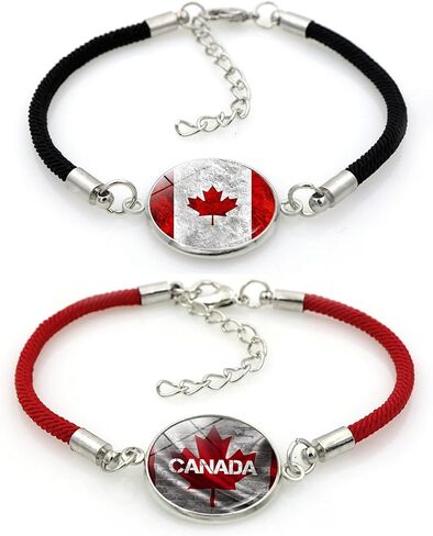 2 PCS Canada Flag Multi Braided Score Bracelet ، سوار أوراق القيقب القابل للتعديل ، Canada Day's Day Accessory Travelir in Saudi Arabia