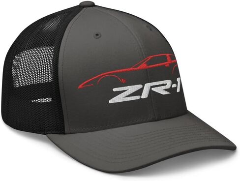 Red C4 Sports Car ZR1 Trucker Hat تصميم صورة ظلية للجنرال الرابع Corvette Owners Drivers ZR-1 Cap in Saudi Arabia