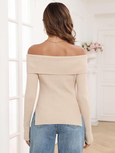 ZAFUL Womens Off The Shoulder Pullover Sweater Long Sleeve Fall Ribbed Knit Tops Sexy Y2K Outfits in Saudi Arabia
