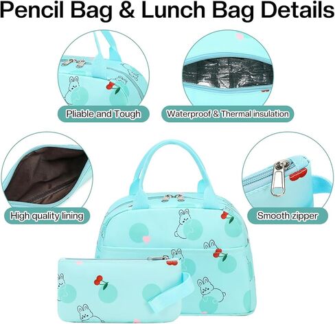 3Pcs Bunny Backpack Sets with Lunch Box and Pencil Case School Backpack Girls Rabbit Backpacks for Kids Large Capacity Waterproof Lightweight Backpack Pink in Kuwait