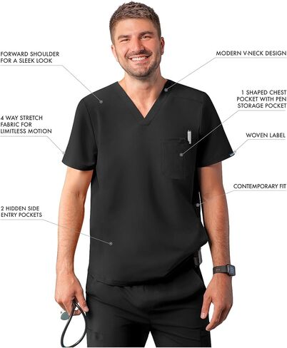 Adar Addition Scrubs for Men - Modern Multi Pocket V-Neck Scrub Top in Saudi Arabia