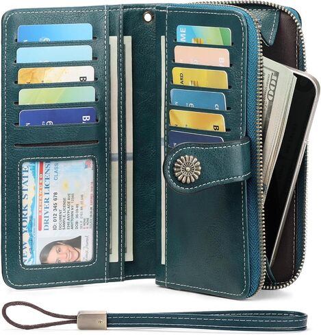 محفظة للنساء بطاقة الائتمان الجلدية مع حامل حظر RFID محفظة القابض معصم Bifold in Kuwait