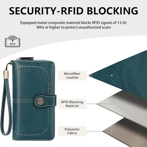 محفظة للنساء بطاقة الائتمان الجلدية مع حامل حظر RFID محفظة القابض معصم Bifold in Kuwait