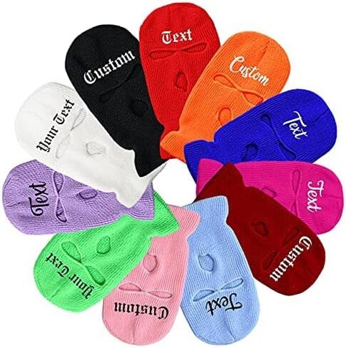 Personalized Customize Beanie Balaclava Mask Hat Womne Men Winter Masked Ski Cycling Hat with Embroidery Letters Text Name Logo Black, One Size-Medium in Saudi Arabia