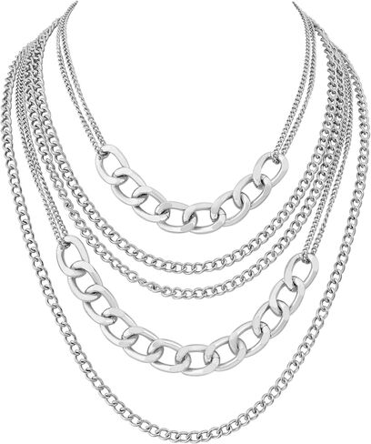 Sacina Sacina Silver-Fliced Layered Dchoker ، Necky Chainty Chain Punk Necklace ، Grunge Emo Gothic Necklace ، Hecrids Jewelry Gift for Women in Saudi Arabia