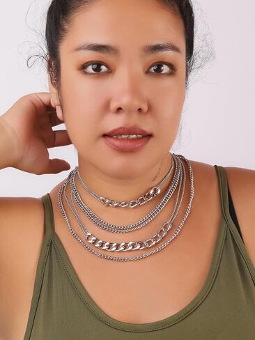 Sacina Sacina Silver-Fliced Layered Dchoker ، Necky Chainty Chain Punk Necklace ، Grunge Emo Gothic Necklace ، Hecrids Jewelry Gift for Women in Saudi Arabia